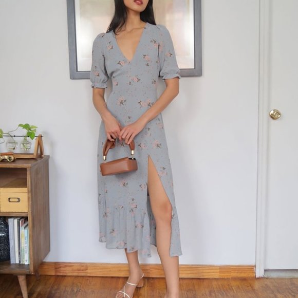 Reformation Nantes Dress 0 Avignon (blue pink floral print) - Picture 1 of 4